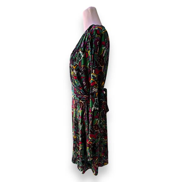 Vicky Tiel Dress Wrap Dress Colorful Abstract Large - Picture 3 of 7